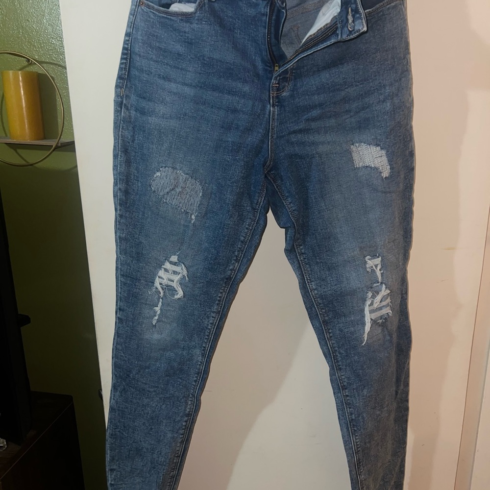 Distressed Blue Denim Jeans , vintage style denim